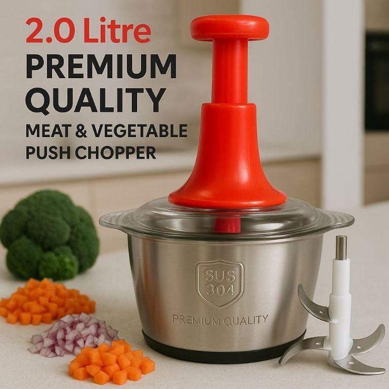 2L Manual Food Chopper – Stainless Steel Push Chopper | Vegetable & Nuts Cutter