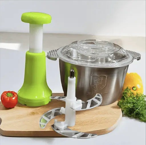 2L Manual Food Chopper – Stainless Steel Push Chopper | Vegetable & Nuts Cutter
