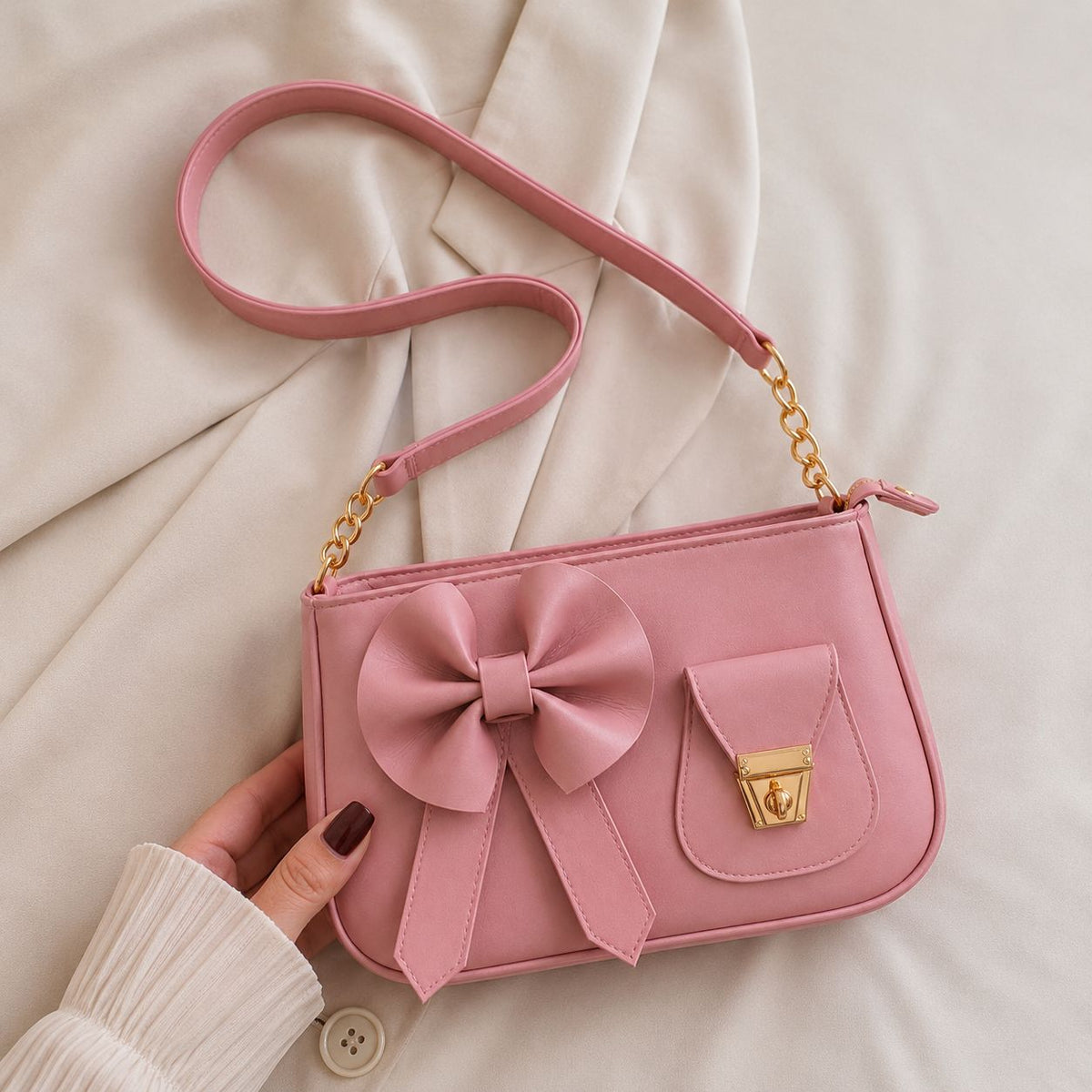 Bella Bow Shoulder Bag – Mini Handbag with Decorative Bow Design | Black