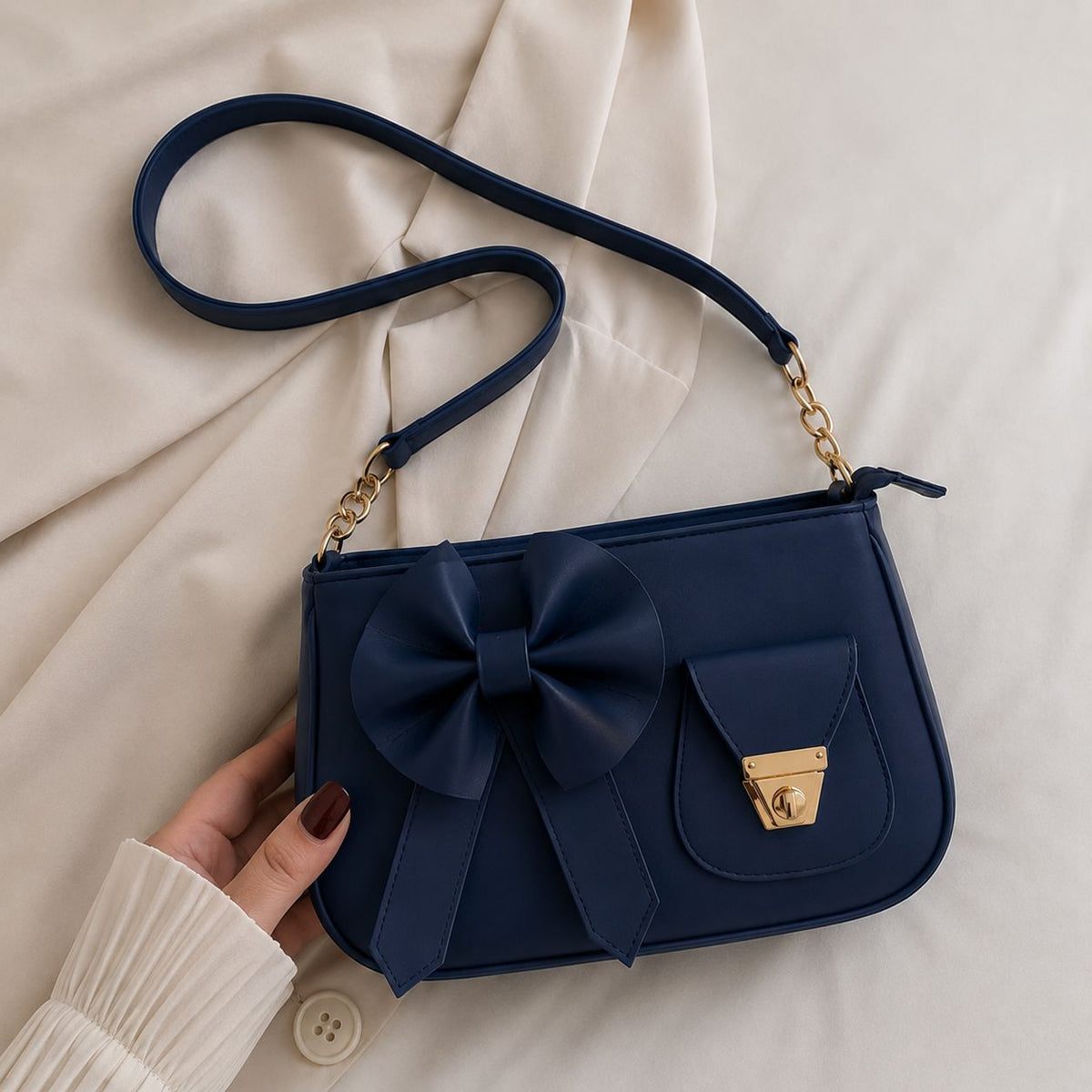 Bella Bow Shoulder Bag – Mini Handbag with Decorative Bow Design | Black