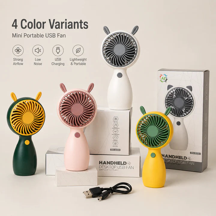 Portable USB Rechargeable Mini Handheld Fan – Strong Airflow | Random Color